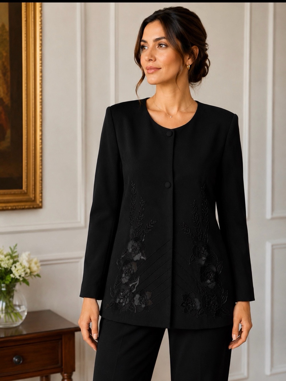 Black Embroidered Women's Blazer